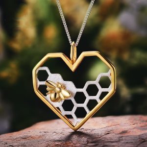 Honeycomb Home Guard Bee Love Heart Handmade Pendant