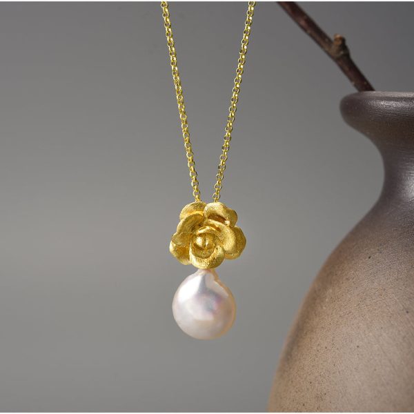 Baroque Pearl Camellia Flower Handmade Necklace - Image 2