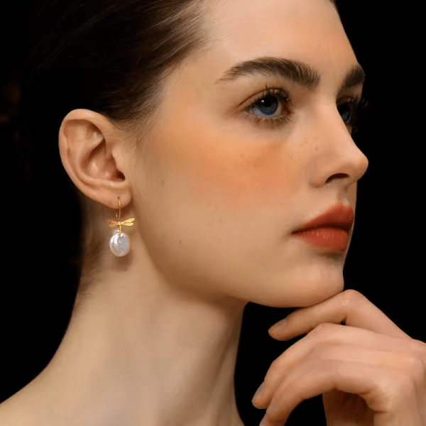 Dragonfly French Baroque Pearl Removable Handmade Earrings - Image 2