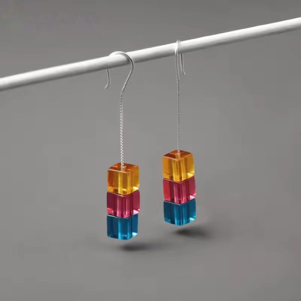 Square Crystal Summer Rain Handmade Drop Earrings - Image 2