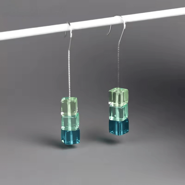 Square Crystal Summer Rain Handmade Drop Earrings - Image 3