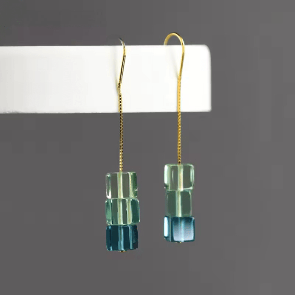 Square Crystal Summer Rain Handmade Drop Earrings - Image 4