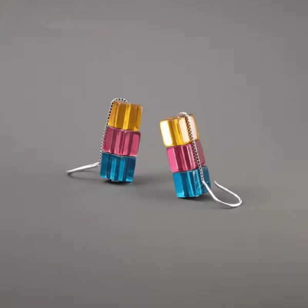 Square Crystal Summer Rain Handmade Drop Earrings - Image 6