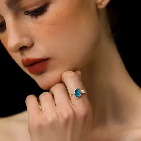 Epoxy Shell Pearl Open Handmade Ring - Image 2